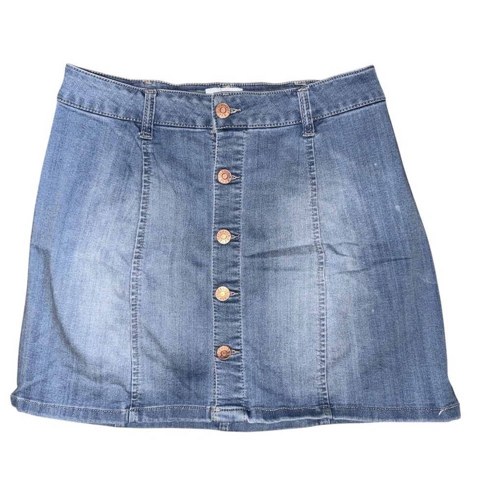 Celebrity Pink Size 7 Denim Mini Skirt Button Front Stretch Blue Jean Skirt